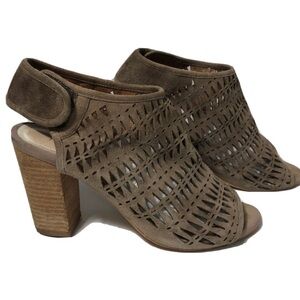 Jeffrey Campbell suede peep toe block heel booties.  Size 9.